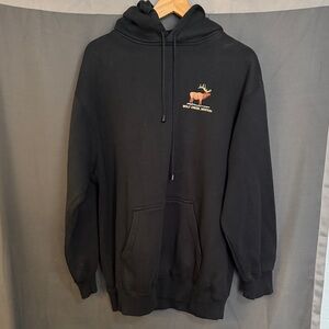 Black Hoodie with Embroidered Moose Design